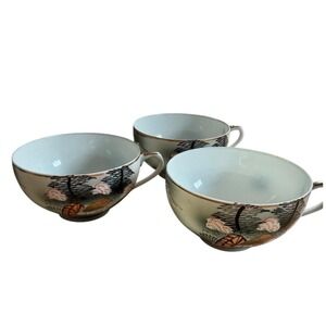 Vintage Japanese Lithophane Geisha Teacups Set of 3 Gold Trim Hand Painted